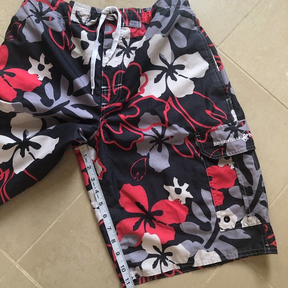 BEVERLY HILLS POLO CLUB Beachy Coastal Hawaiian Floral Swim Trunks Vacation - Picture 6 of 11
